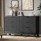 Xixini Fluted Dresser with 6 Drawers, 54" Wide Modern Chest of Drawers with Metal Handle, Wooden Dresser TV Stand, Wood Closet Clothes Storage Organizer for Bedroom, Living Room, Hallway, Solid Black - Image 3