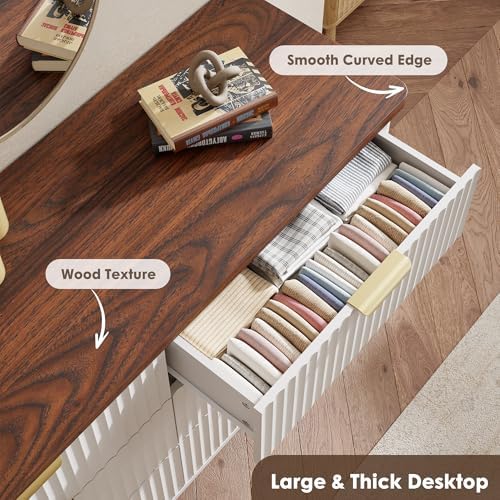 GarveeHome Fluted Dresser for Bedroom with 6 Deep Drawers, White - Image 6
