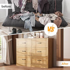 Fameill Dresser for Bedroom, 6 Drawer Wide Dresser Organizer with Charging Station for Hallway with Metal Handles, Oak - Image 4
