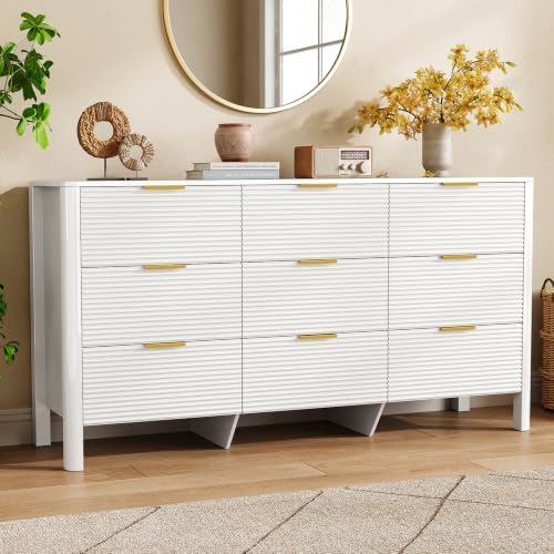 Fluted 9 Drawer Dresser, 60" Wide High Gloss Dresser for Bedroom - Image 3