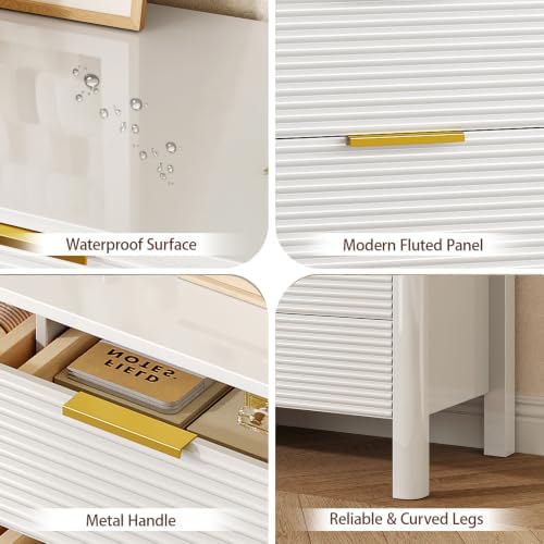 Fluted 6 Drawer Dresser, 47" High Gloss Dresser for Bedroom, White - Image 5