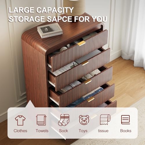 FURSUN Fluted 5 Drawers Dresser for Bedroom, 48" Tall Wooden Modern Dresser with Metal Handle, Curved Profile Design, Storage Organizer for Bedroom, Living Room, Hallway, Dark Walnut - Image 3