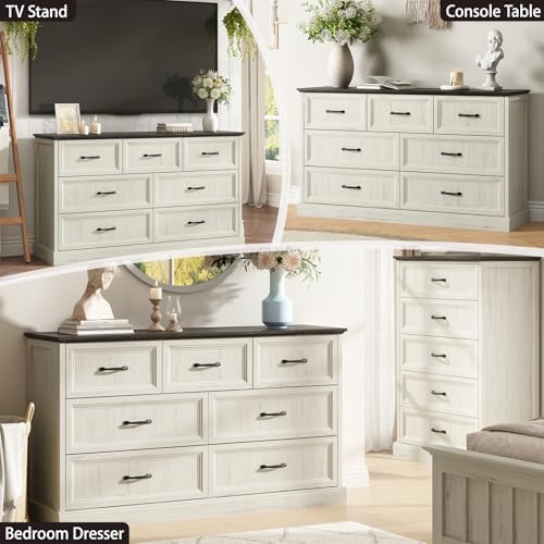 Farmhouse 7 Drawer Dresser for Bedroom, 55" White Dresser with TV Stand - Image 3