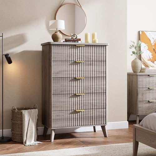 GarveeHome Fluted Dresser for Bedroom with 5 Deep Drawers, Grey - Image 3