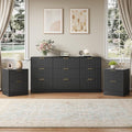 9 Drawer Dresser & 2-Drawer Nightstand Set 3-Piece, Black丨63 Wide Fluted Bedroom Dresser Set Night Stand Set of 2, Modern Wood Chest of Drawers Storage Dressers Set for Bedroom by NOVAMAISON