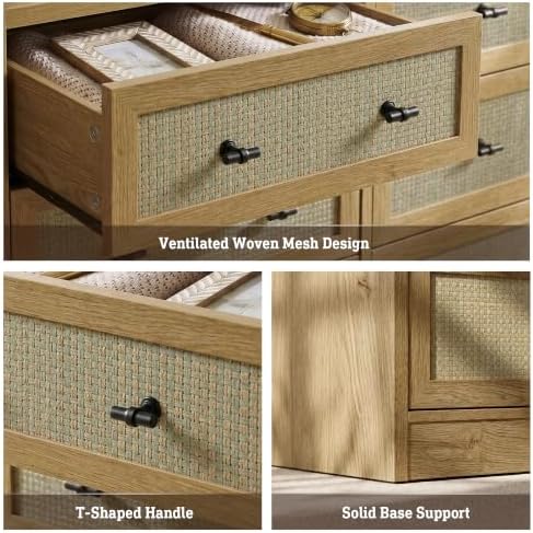 9 Drawers Dresser for Bedroom, 63" Wide Rattan Dressers w/Charging Station - Image 4