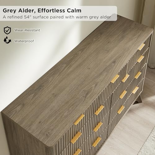 T4TREAM 54" Wide Fluted 9 Drawer Dresser for Bedroom, Grey Alder - Image 5