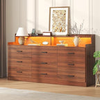 Bigbiglife 9 Drawer Dresser with Built in Power Outlet and LED Light, Modern Chest of Drawers for Bedroom, Triple Wide Drawer Organizer Cabinet for Living Room, Entryway, Hallway, Walnut Brown by Bigbiglife