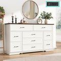 jiteentarou Farmhouse 9 Drawer Dresser for Bedroom,63” Wood Dresser & Chest of Drawers with Power Outlets,Large & Wide Dressers for Bedroom,Tall Storage Dresser Organizer(White) by jiteentarou