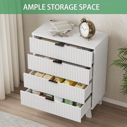 Xixini Fluted Nightstand with 4 Drawers, 31.5" Wide Side Table, White - Image 6