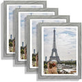 Hongkee 11x15 Picture Frame Set of 4, Made of Real Glass and Grey Frame - Display Picture 10x14 with Mat or 11x15 Without Mat, 11 by 15 Photo for Wall Mounting by Hongkee