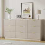 Furniway 9 Drawer Dresser for Bedroom, 63" Wide Dresser with Gold Handles, Modern Wood Chest of Drawers Storage Cabinet, Fluted Long Dresser for Bedroom, Living Room, Hallway, Beige - Image 6
