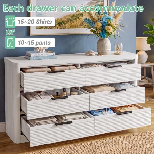 Fluted 6 Drawer Wood Dresser,Farmhouse Chest for Bedroom Entryway,White Oak - Image 6