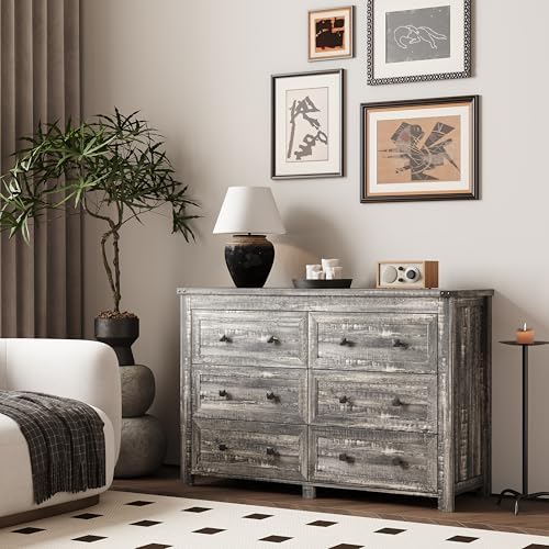 Xixini 47.2" Wide 6-Drawer Farmhouse Dresser for Bedroom, Dark Brown - Image 2