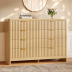 Fluted 8 Drawer Dresser for Bedroom, 47" Wide Modern Chest of Drawers with Metal Handle & Storage, Wooden Dresser TV Stand, Closet Clothes Storage Organizer for Living Room, Natural Oak Dresser by Varello