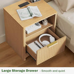 Marsail Wooden Nightstand with Drawer, Modern Night Stand with Charging Station and Storage, Fluted Bedside Table Boho End Table for Bedroom, Natural Oak (1 Pack) - Image 6