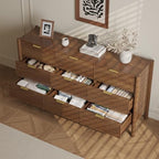 CHUWELL 63" Fluted Walnut 9 Drawer Dresser for Bedroom with Solid Wood Legs - Image 7