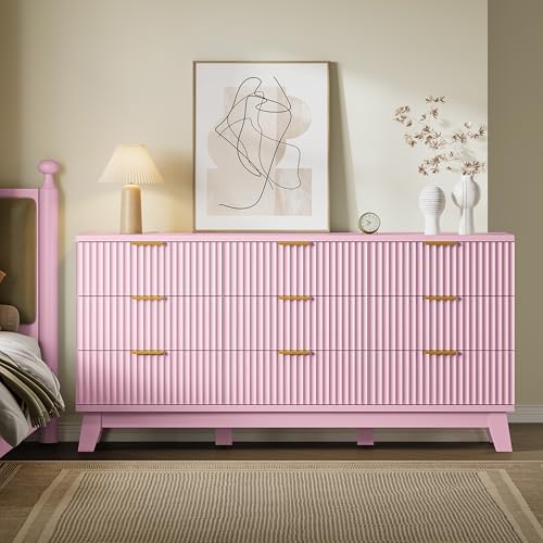 BORNOON Fluted 9 Drawer Dresser, 57.1" Wide Modern Boho Chest of Drawers, Wooden Storage Dresser TV Stand for Bedroom, Living Room, Closet, Hallway, Curved Profile Design - Image 3