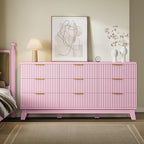 BORNOON Fluted 9 Drawer Dresser, 57.1" Wide Modern Boho Chest of Drawers, Wooden Storage Dresser TV Stand for Bedroom, Living Room, Closet, Hallway, Curved Profile Design - Image 3