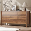 CHUWELL 63" Wide Walnut 9 Drawer Dresser for Bedroom with Solid Wood Legs by CHUWELLStorageCabinet