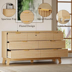 BORNOON 57" Long Dresser for Bedroom, 7-Drawer Fluted Chest, Wide Wood Storage Dresser with Metal Slides and Handles, Stable Base, Modern Clothes Organizer for Primary Suite, Guest Room, Nursery - Image 5