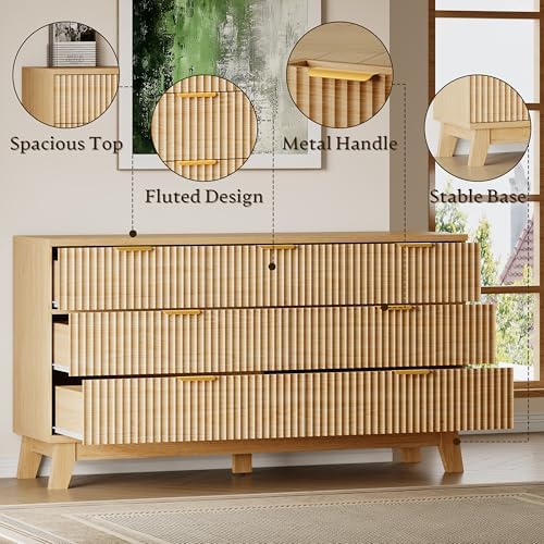 BORNOON 57" Long Dresser for Bedroom, 7-Drawer Fluted Chest, Wide Wood Storage Dresser with Metal Slides and Handles, Stable Base, Modern Clothes Organizer for Primary Suite, Guest Room, Nursery - Image 5