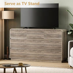 Wodeer Grey Dresser Fluted 9 Drawers Dresser for Bedroom, 59" Wide Wood Chest of Drawers with Hidden Handles & Rounded Corners, Modern TV Stand Storage Cabinet for Living Room, Hallway, Entryway, Gray - Image 3