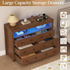 Wodeer Dresser 6 Drawer Dressers for Bedroom with LED Lights, Charging Station, Wood Chest of Drawers with Metal Handles, Modern TV Stand Storage Cabinet for Living Room, Hallway, Entryway, Walnut - Image 5