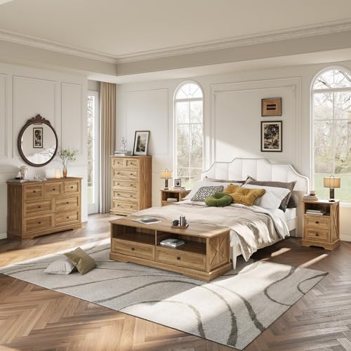 Farmhouse 2 Drawers Dresser,Natural Oak Small Dresser with Charging Station - Image 5