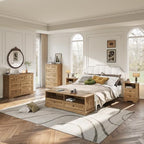 Farmhouse 2 Drawers Dresser,Natural Oak Small Dresser with Charging Station - Image 5