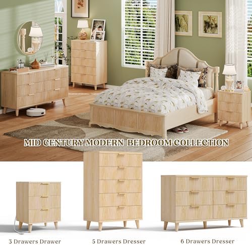 Wood Tall 6 Drawers Dresser, 53.2" W Fluted Modern Dressers for Bedroom - Image 6