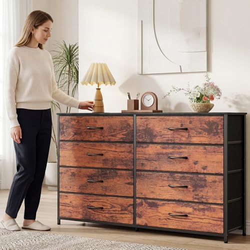 Furnulem Long Dresser for Bedroom, TV Stand for 55'', 8 Drawer Dorm Dresser - Image 2
