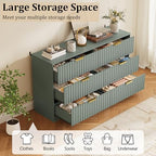 6 Drawer Dresser and Nightstand Sets for Bedroom, Modern Fluted 3 Pcs Bedroom Dresser Furniture Sets, Wood Chest of Drawers and Nightstand Set of 2 with Metal Handles, Green - Image 4