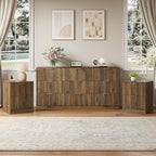 9 Drawer Dresser & 2-Drawer Nightstand Set 3-Piece, Walnut丨63 Wide Fluted Bedroom Dresser Set Night Stand Set of 2, Modern Wood Chest of Drawers Storage Dressers Set for Bedroom by NOVAMAISON