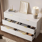 MAISONARIA White 6 Drawer Dresser for Bedroom, 55" Wide Modern Chest of Drawers with Gold Metal Handles, Fluted Wood TV Stand for Living Room, Hallway - Image 5