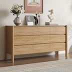 CHUWELL 63" Wide Oak 9 Drawer Dresser for Bedroom with Solid Wood Legs - Image 6
