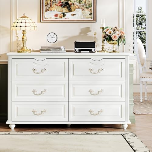 Chrangmay Modern Chest of Drawers with 6 Drawers,Deep Drawers,Clothes Organizer,Large Storage Cabinet for Living Room, Bedroom,Hallway,with Anti-Tipping Device,White by Chrangmay