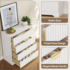 Wooden 4 Drawer Dresser for Bedroom, 36.6 in Tall Fluted Dresser with Metal Handles, Modern Chest of Drawers for Bedroom, Living Room, Entryway, White - Image 6