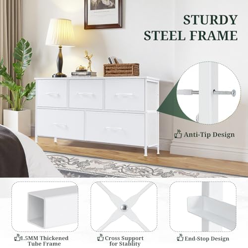 5-Drawer Dresser for Bedroom, Anti-Tip Wide Storage Organizer Fabric - Image 4