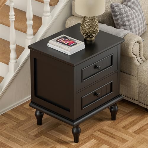 Black Nightstand Set of 2, Vintage Bedside Tables with Drawers for Bedroom - Image 5