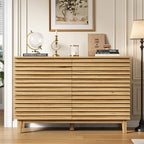 Wood 6 Drawer Dresser, Modern Wood Slat Double Dresser for Bedroom, 47.2" Wide Storage Chest with Deep Drawers, Mid Century Fluted Wooden Cabinet for Bedroom, Living Room - Image 3