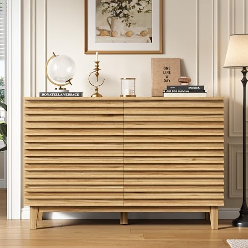 Wood 6 Drawer Dresser, Modern Wood Slat Double Dresser for Bedroom, 47.2" Wide Storage Chest with Deep Drawers, Mid Century Fluted Wooden Cabinet for Bedroom, Living Room - Image 3