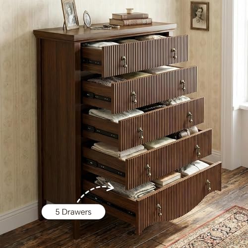 FUSUNBAO 5-Drawer 47" Tall Fluted Dresser, Vertical Chest of Drawers,Walnut - Image 5