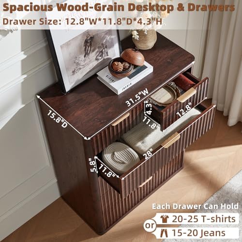 LEYAOYAO Fluted 6 Drawers Dresser for Bedroom, 42" Tall Modern Chest of Drawers with Metal Handle, Curved Profile Design,Walnut Wood Drawer Organizer for Bedroom, Living Room, Hallway, Entryway - Image 2