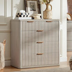 LEYAOYAO Fluted 5 Drawers Dresser for Bedroom, 34" Tall Modern Chest of Drawers with Metal Handle, Curved Profile Design,Light Grey Wood Drawer Organizer for Bedroom, Living Room, Hallway, Entryway by LEYAOYAO-Findtheshiningpointofyourideallife%EF%BC%81