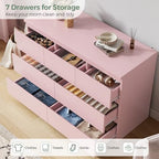 Modern 7 Drawer Dresser for Bedroom,Pink Wood Chest of Drawers,Closet Clothes Storage Organizer with Deep Drawers for Living Room Hallway Entryway,Nursery (15.3" D x 47.2" W x 32.3" H) - Image 4