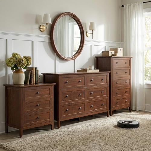 Karl home Brown Farmhouse Nightstand, Wide End Table with Charging Station - Image 2