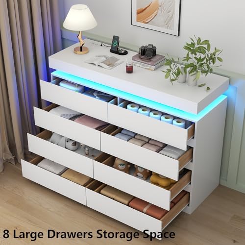 Gyfimoie 8 Drawer Dresser with Power Outlet, Modern Dresser with LED Light - Image 5