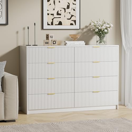 Furniway White 8 Drawer Dresser for Bedroom, Modern Dresser with Smooth Slides, Wide Chest of Drawers with Golden Handles for Bedroom, Living Room, Closet, 15.7" D x 55" W x 37.4" H - Image 6