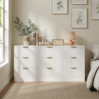 White 9 Drawer Dresser for Bedroom, 63" Wide Modern Fluted Chest of Drawers, Wooden Dresser with Gold Metal Handles, Mid Century Large Dresser TV Stand for Living Room Hallway by RESOM